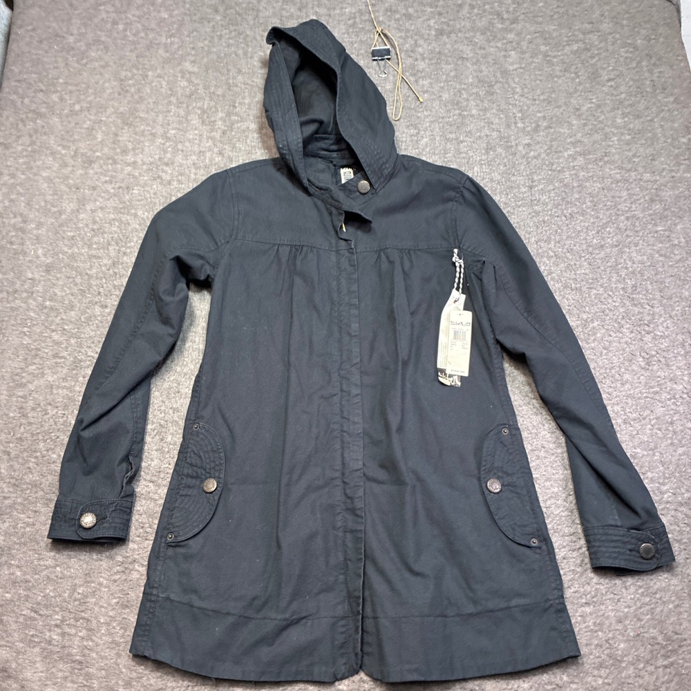 New Quiksilver Casey Trench Jacket Womens Medium Black Hooded N876012‎ Surf